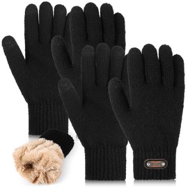 Neer 2 Touchscreen Gloves for Women Men Winter Gloves Knitted Gloves Full Finger Thermal Gloves, black
