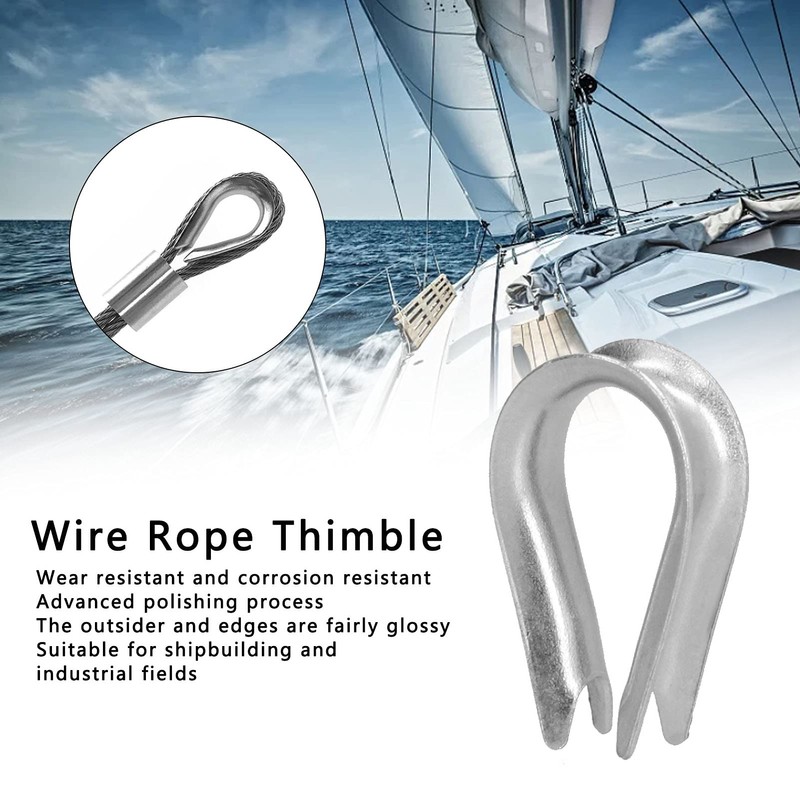 50pcs 2mm Wire Rope Thimble, Steel Wire Rope Clips Stainless