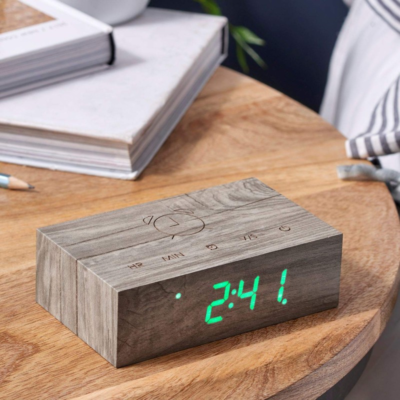 Gingko Design G003A12 Alarm Clock, Wood, Ash, One size