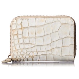 [VOICE] Italian Cowhide Leather Round Zipper Chabara Card Case, WH/BE