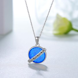 Saturn Necklace for Women 925 Sterling Silver Saturn Pendant Necklace Planet Space Saturn Jewelry Gifts for Women Girls