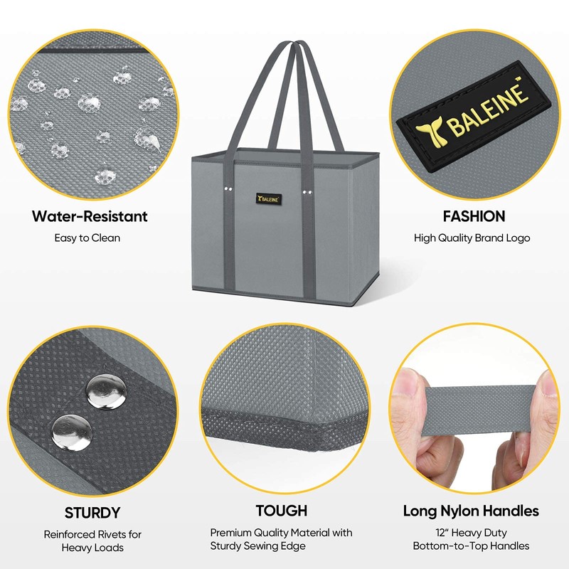 BALEINE 3Pk Reusable Grocery Bags, Foldable Shopping Bags for Groceries