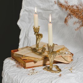 NIKKY HOME Gold Taper Candle Holders, Vintage Elegance Snake Candlesticks Pedestal, Centerpieces Decorations for Fireplace Mantle Dining Table Set of 2