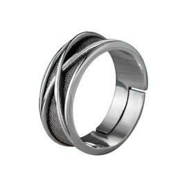 KONFEN Crossover Rings Men, Adjustable Carved Viking Rings for Men Hypoallergenic Material, Unique Texture Vintage Hip Pop Open Rings Thumb Ring Gothic Punk Classic Mens Jewellery, Silver