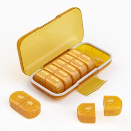 Joinice Pill Box 7 Days 2 Compartments Moisture Resistant Removable Compartments Pill Box 7 Days Large Compartments for Tablets, Fish Oil, Vitamins, Dietary Supplements (Yellow)