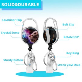 Badge Reels Retractable 2Pack Cute Badge Holders, Badge Clip with Retractable Keychain and Key Ring, Enduring Nylon Rope for ID Card Holders and Keys, Starry Sky