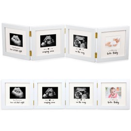 Beeveer Sonogram Picture Frame Quadruple Ultrasound Picture Frame 4 Folding Pregnancy Keepsake Photo for Pregnancy Announcements First Time to Be Dad Mom Gifts Gender Nursery Decor(White)