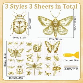 WANDIC 3 Sheets Rub on Transfer Stickers, Gold Decorative Furniture Transfer Decal Butterfly Bee Customized Design Strong Adhesion, for Postcard Scrapbooking Decorations,15 * 30cm