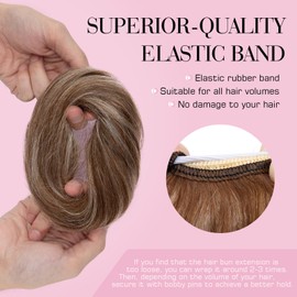 MY-LADY 100% Human Hair Messy Bun Hair Piece, Natural Wavy Messy Buns Hair Pieces for Women Hair Buns with Elastic Band Updo Ponytail Extension Medium Brown Mix Bleach Blonde