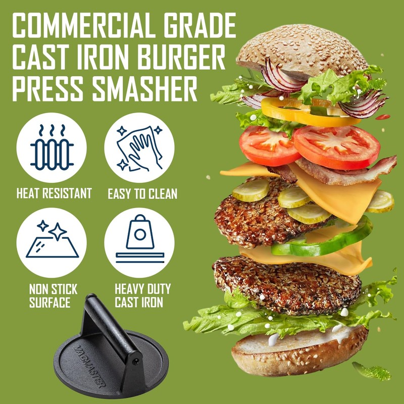Vacmaster Cast Iron Burger Press Smasher, 6.25 Inch Diameter, Commercial