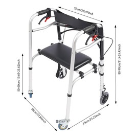 RocoReny Foldable Standard Walkers for Seniors, Height Adjustable Lockable Walker, Medical Walking Mobility Aid, 400lbs Rolling Walker for Adult Bariatric Handicap (4 Wheels)