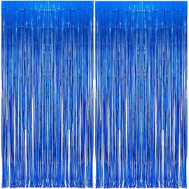 Luoqun88 2 PCS 3.2 x 6.5ft Glitter Tinsel Curtain, Foil Fringe Curtain Backdrop Party Streamers Curtain Photo Backdrop Decorations for Birthday School Graduation Girls Party Decorations -Blue
