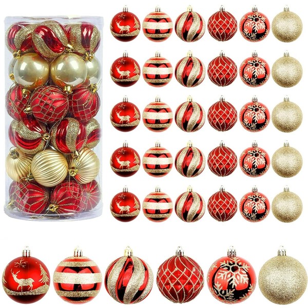 LATERN 30Pcs Christmas Baubles, 6CM Red and Gold Christmas Ball