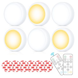 T-Dimeen Battery Operated Puck Litghts with Remote Warm Natual Cool White Three Color Wireless Under Cabinet Lighting Push Lights Stick On Tap Lights with Dimmer & Timmer for Bedroom, Closet