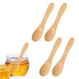 Prasacco Pack of 4 Small Wooden Spoons, Mini Wooden Spoons Small Spoons for Spice Jars, Round Spice Spoon, Honey Spoon, Teaspoon, Small Spoon, Environmental Protection Wooden Spoon for Salt, Sugar,