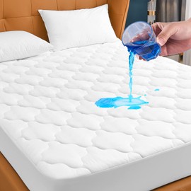 Waterproof Mattress Pad Twin Size, 6''-21'' Deep Pocket Fitted Quilted Mattress Protector Cover, Breathable, Hollow Cotton Alternative Filling Mattress Pad Cover, Twin Size