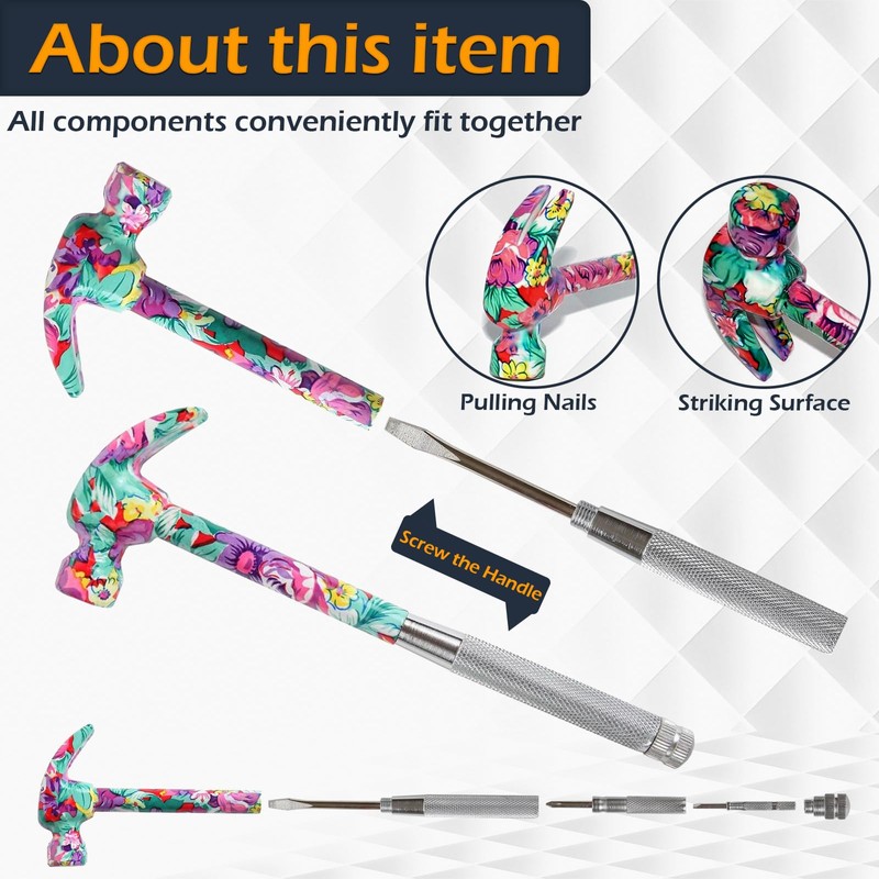 Home-X 6-in-1 Floral Hammer – Multifunctional Hammer with Screwdrivers Inside