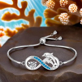 Fenthring Dolphin Bracelet Sterling Silver Infinity Dolphin Bracelets for Women Cute Heart Dolphins Bracelet Dolphin Gifts