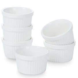 2.5 oz Ramekins - 6 pcs Porcelain Ramekins Dishes for Souffle,Creme Brulee, Pudding, Custard Cups,Bakeware Bowls Set for Baking,Oven Safe, White (2.5 inch)