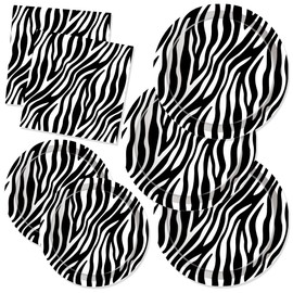 CC HOME Zebra Pattern Birthday Paper Plates Napkins Safari Animal Zebra Disposable Tableware Set Party Supplies Jungle Theme Dinnerware Serves 24 Guests for Audlts Kids Baby Shower Birthday 88PCS