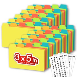 Chell 3x5 Plastic Index Card Dividers, Heavyweight Poly Index Card Guides A-Z for Flash Cards and Recipe Cards, with Alphabetical/Blank Stickers, Pack of 50