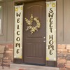 Welcome Sweet Home Porch Sign Door Banner Decor Gold Glitter