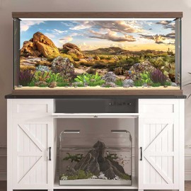 Dizifinn Reptile Habitat Background, Blue Sky Oasis Cactus Sun and Desert Terrarium Background with 6 EVA Double-Sided Tapes 36x18 inches/90x45
