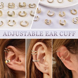 LOLIAS 12 Pieces Ear Cuff Gold Women's Ear Cuffs Earrings Ear Cuff Set 18K Gold Earrings Without Ear Hole Face Helix Conch Ear Clips Women's Ear Cuff Gold Earrings, Copper