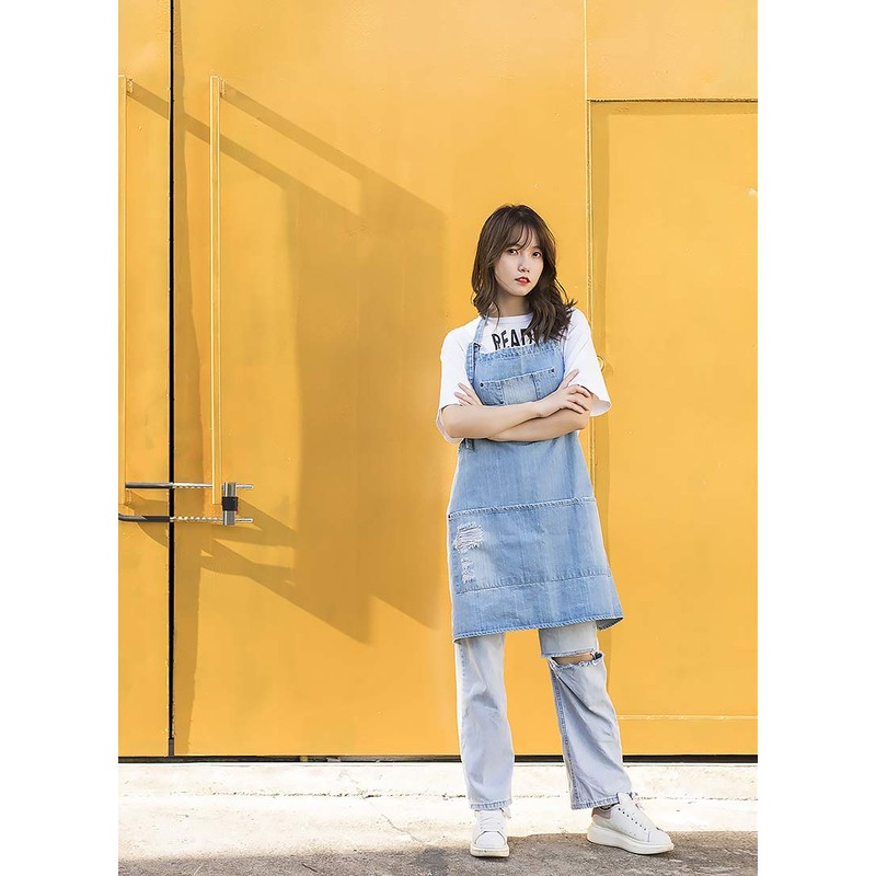 Pincy Denim Apron, Unisex Adjustable Bib Apron with Pockets for
