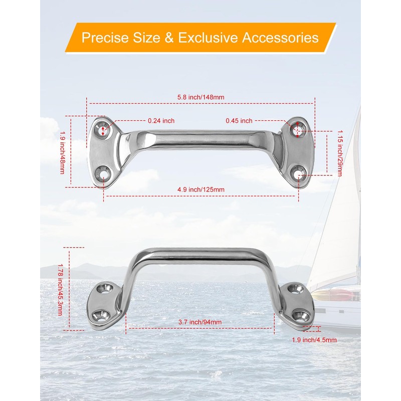 HZSIFU 6" Boat Grab Handle Solid 316 Stainless Steel Hardware,