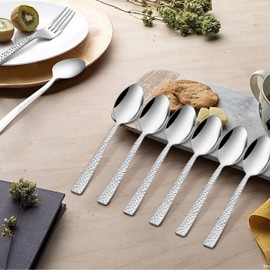 Hammered 12 Pieces Dinner Spoons Set, HaWare Stainless Steel 7.9 Silverware set for Home/Kitchen/Restaurant, Classic Elegant Design Large Forks, Mirror Polished, Dishwasher Safe