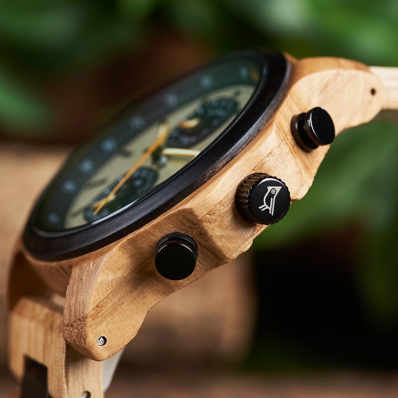 2win Wooden Watch for Men Luxury Chronograph Military Quartz Wrist