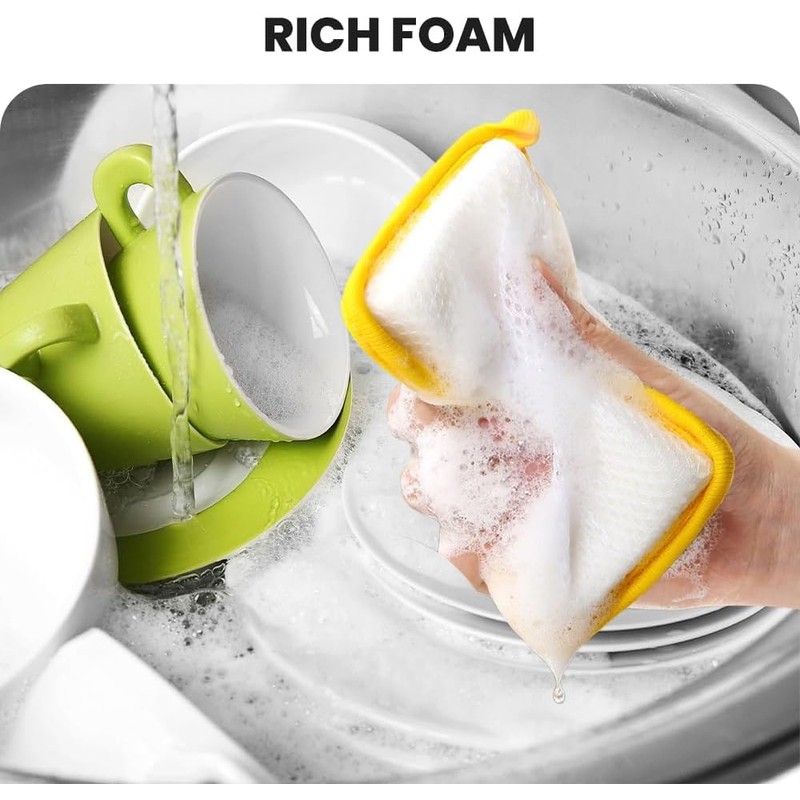 Washing up Sponge, Double-Sided Kitchen and Bathroom Cleaning Pad, Non-Scratch