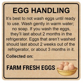 M MeshaKippa Farm Fresh Egg Handling Instruction Sticker, 2 inch, 300pcs, Kraft Paper, Brown, Removable, Easy to Write