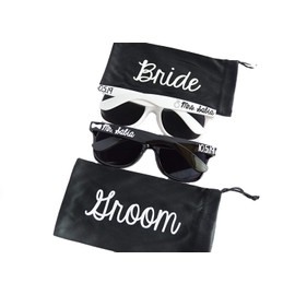 Bride Sunglasses and Groom Sunglasses Set with Bags by BellaCuttery for Honeymoon or Destination Wedding