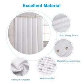 AmazerBath Extra Long Shower Curtain 96 Inches Long, Waffle Shower Curtain White Extra Long, Fabric Shower Curtains for Bathroom, Heavy Duty 240G Waffle Textured, 72x96 Inches