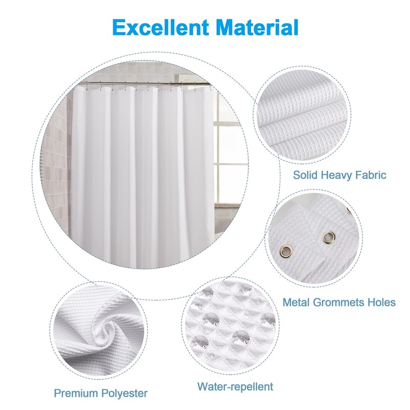 AmazerBath Extra Long Shower Curtain 96 Inches Long, Waffle Shower