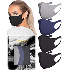 KARIZMA Styling Essentials Cloth Face Mask. 4 Buttery Soft Masks Washable Fabric. (Twilight) Navy, Grey and 2X Black Face Mask Reusable. Fabric Face Mask 4 Pieces
