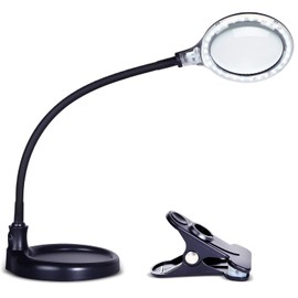 Brightech LightView Pro Flex 2 in 1 Magnifying Desk Lamp, 2.25x Light Magnifier, Adjustable Gooseneck Magnifying Glass with Light for Crafts, Reading, Close Work