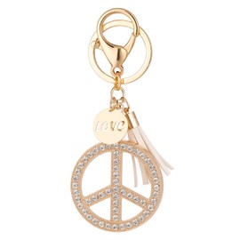 YONGYAN Crystal Peace Sign Keychain Purse Handbag Pendant Rhinestone Car Keyring for Women Backpack (Gold)