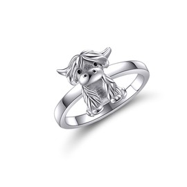 YAFEINI Highland Cow Rings Sterling Silver Animal Cow Rings Jewelry for Women Girls Daughter 6 Inch, No Gemstone