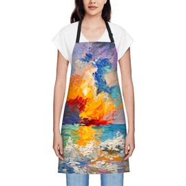 Smooffly Oil Painting of the Sea Apron Chefs Apron, Cooking and Baking Apron for Men and Women, Kitchen Aprons, Butchers Apron, BBQ & Catering Bibs