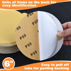 SPEEDWOX 50PCS 6" Gold Psa Sanding Discs 80 Grit Sandpaper 6 Inch Self Adhesive Stickyback Sandpaper Discs Self Adhesive Sticky-Back Sandpaper For DA Sander Sand Automotive Car Paint Woodworking Metal