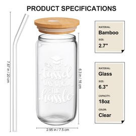 Frerdui Graduation Gifts, Graduation Gifts for Her, The Tassel Was Worth the Hassle, Grad Decorations College High School Student Gift New Job Congratulations Gift - 16oz Glass Cup