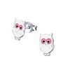 Owl Bird Earrings 925 Sterling Silver White and Pink