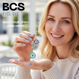 BCS Evil Eye Keychain Bag Charm - Good Luck & Protection Amulet - Car Keyring Purse Accessories for Women (Turquoise)