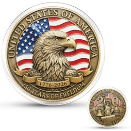 CRASHOT USA 250th Anniversary Commemorative Coin, Antique Bronze American Eagle Collectible Coin with Protective Case, Patriotic Semiquincentennial Merchandise Keepsake Gift