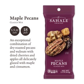 Sahale Snacks Maple Pecans Glazed Mix, 1.5 Oz Grab & Go Bags (18 Packs) Dry-Roasted, Deluxe Mixed Nuts with Cherries, Apples, Maple, and Cinnamon - Non-GMO, Kosher, and Certified Gluten-Free Snacks