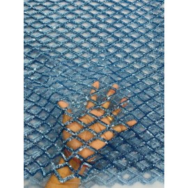 Mia Fabrics Inc. Diamond Net Sequins Fabric - Blue - Geometric Diamond Design Fabric By Yard