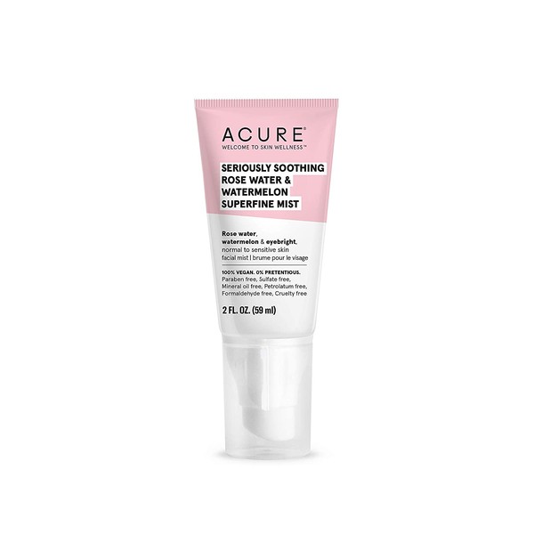 Acure Seriously Soothing Rosewater & Watermelon Superfine Mist | 100% Vegan | For Dry to Sensitive Skin | Instant Hydration & Dewy Glowing Goodness | 2 Fl Oz